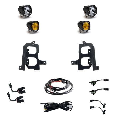 Baja Designs S1 Dual Fog Pocket Light Kit for GMC (2020-23) Sierra 2500HD/3500HD, Spot/Wide Cornering, Baja Amber/Clear Lens