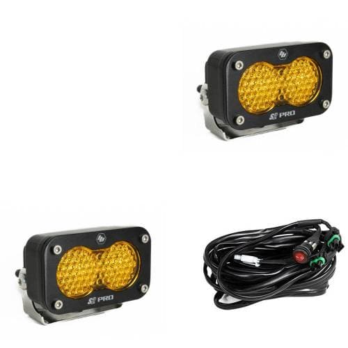 Baja Designs S2 Pro Black LED Auxiliary Light Pod Pair - Universal, Work/Scene Light Pattern, Baja Amber Lens