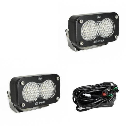Baja Designs S2 Pro Black LED Auxiliary Light Pod Pair - Universal, Work/Scene Light Pattern, Clear Lens