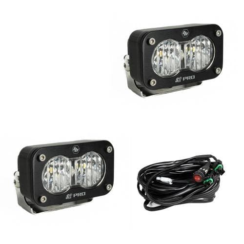 Baja Designs S2 Pro Black LED Auxiliary Light Pod Pair - Universal, Wide Cornering Light Pattern, Clear Lens