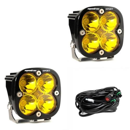 Baja Designs Squadron Sport Black LED Auxiliary Light Pod Pair - Universal (Spot Light Pattern, Baja Amber Lens)