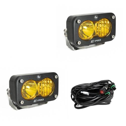 Baja Designs S2 Pro Black LED Auxiliary Light Pod Pair - Universal, Driving/Combo Light Pattern, Baja Amber Lens