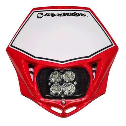 Baja Designs Motorcycle Squadron Pro (A/C) Headlight Kit w/ Shell - Universal, Red Shell, Spot Light Pattern, Clear Lens