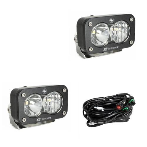 Baja Designs S2 Sport Black LED Auxiliary Light Pod Pair - Universal (Driving/Combo Light Pattern, Clear Lens)