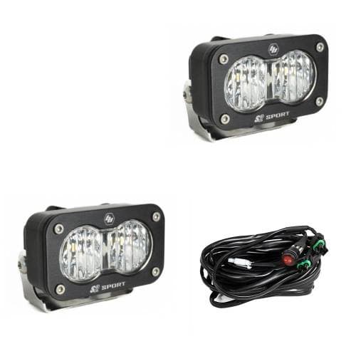 Baja Designs S2 Sport Black LED Auxiliary Light Pod Pair - Universal (Wide Cornering Light Pattern, Clear Lens)